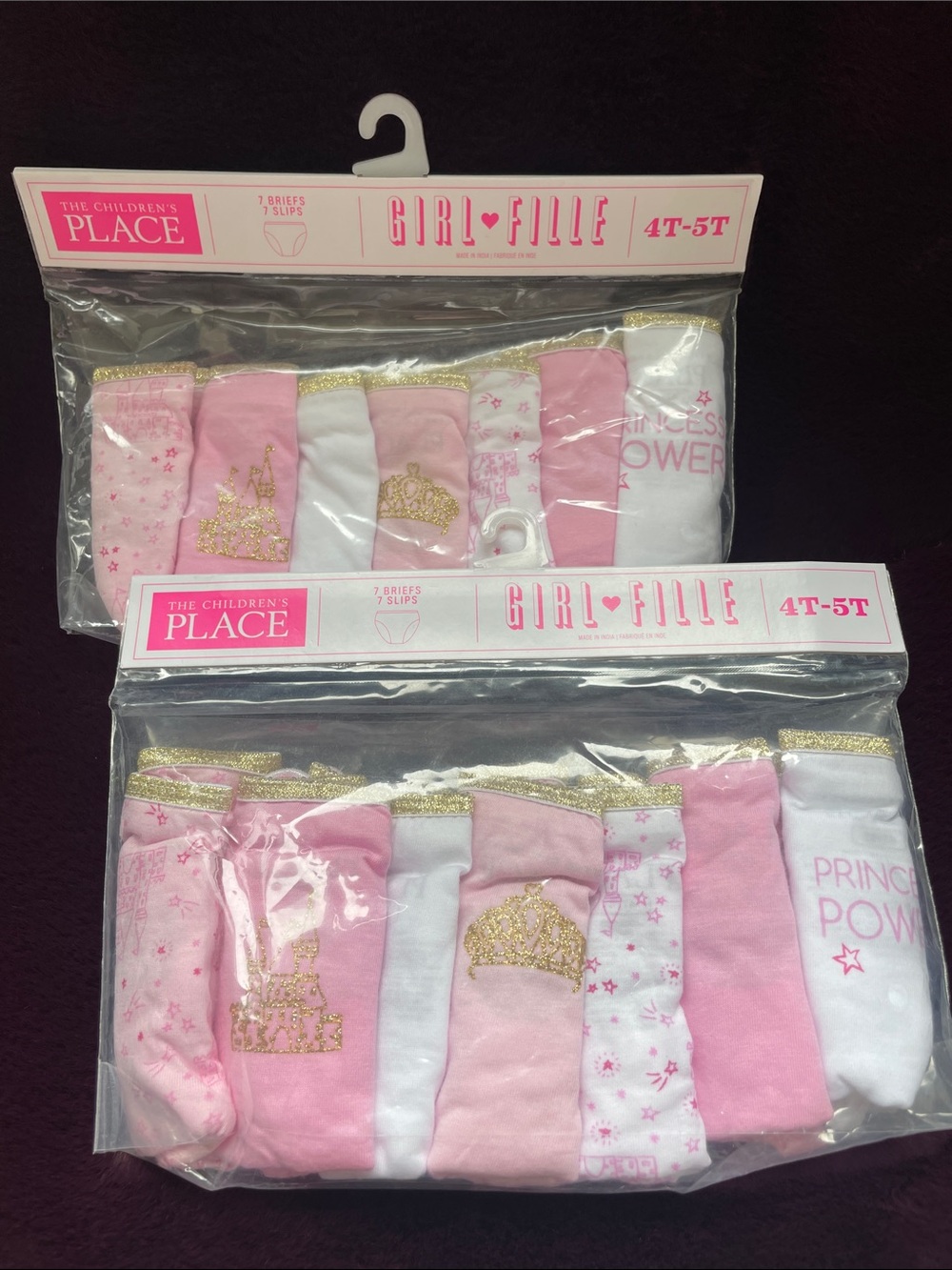 BNWT Girls' 100% Cotton Pink, White & Gold Princess Briefs - 7 Pack x 2